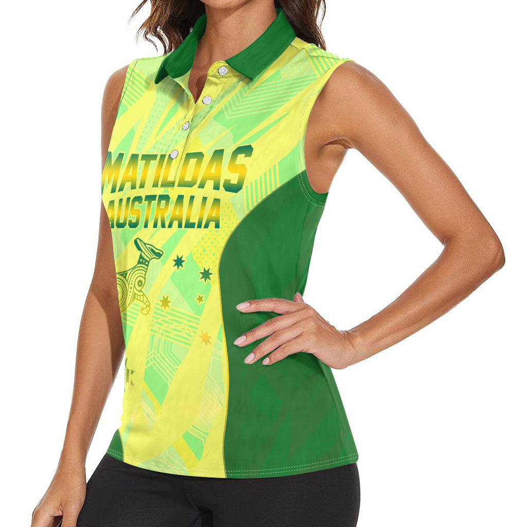 Matildas Australia Go Champions Women Sleeveless Polo Shirt Indigenous Dot Art Kangaroo Southern Cross Stars