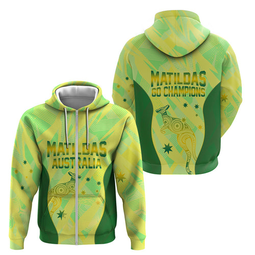 Matildas Australia Go Champions Zip Hoodie Indigenous Dot Art Kangaroo Southern Cross Stars