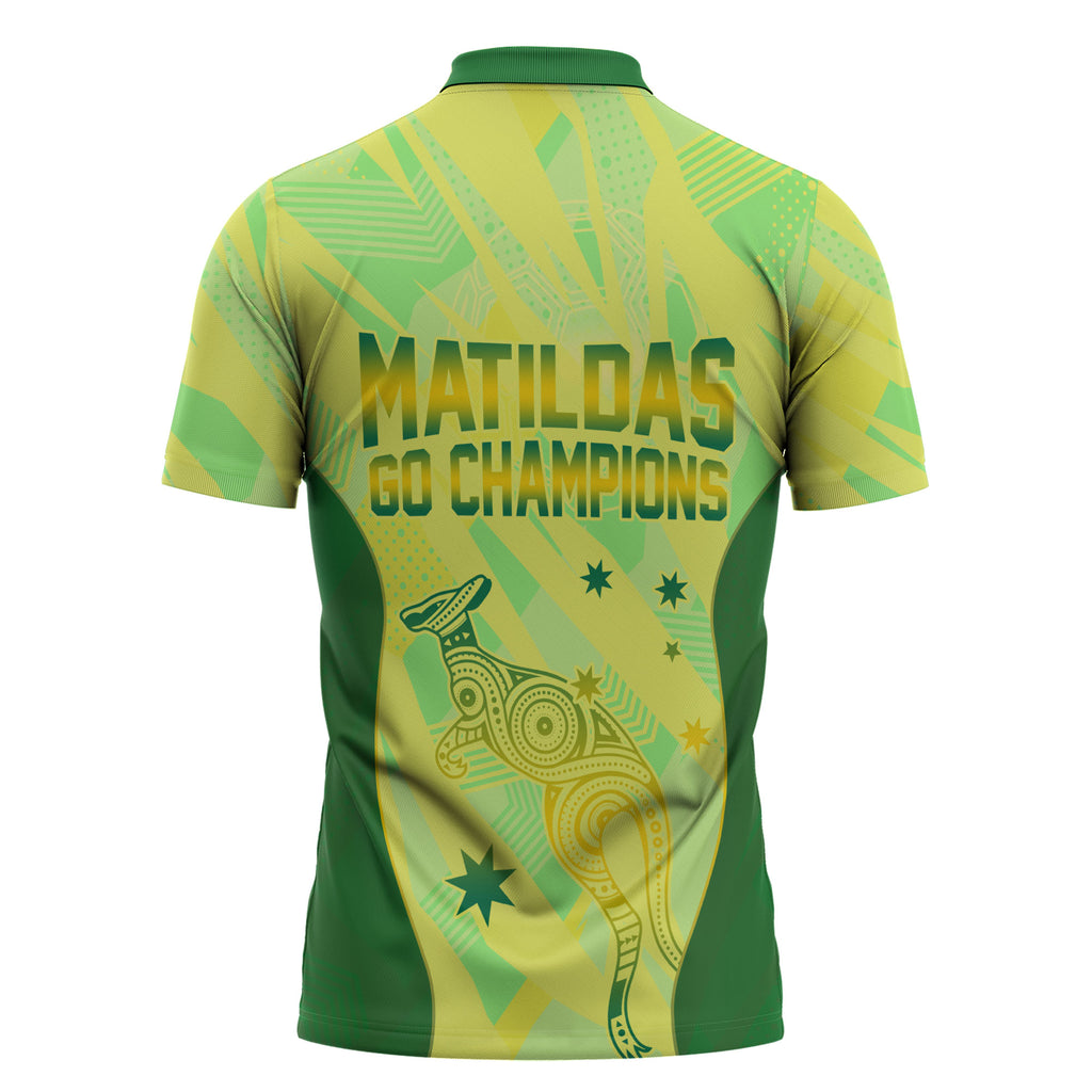 Matildas Australia Go Champions Zipper Polo Shirt Indigenous Dot Art Kangaroo Southern Cross Stars