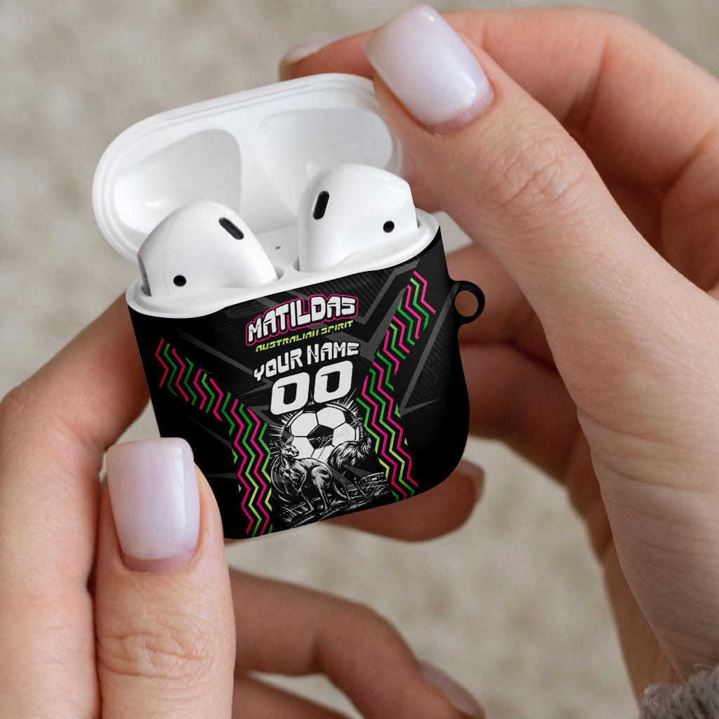 Personalised Matildas Australian Spirit AirPods Case Kangaroo Emu Coat Of Arms Soccer Ball