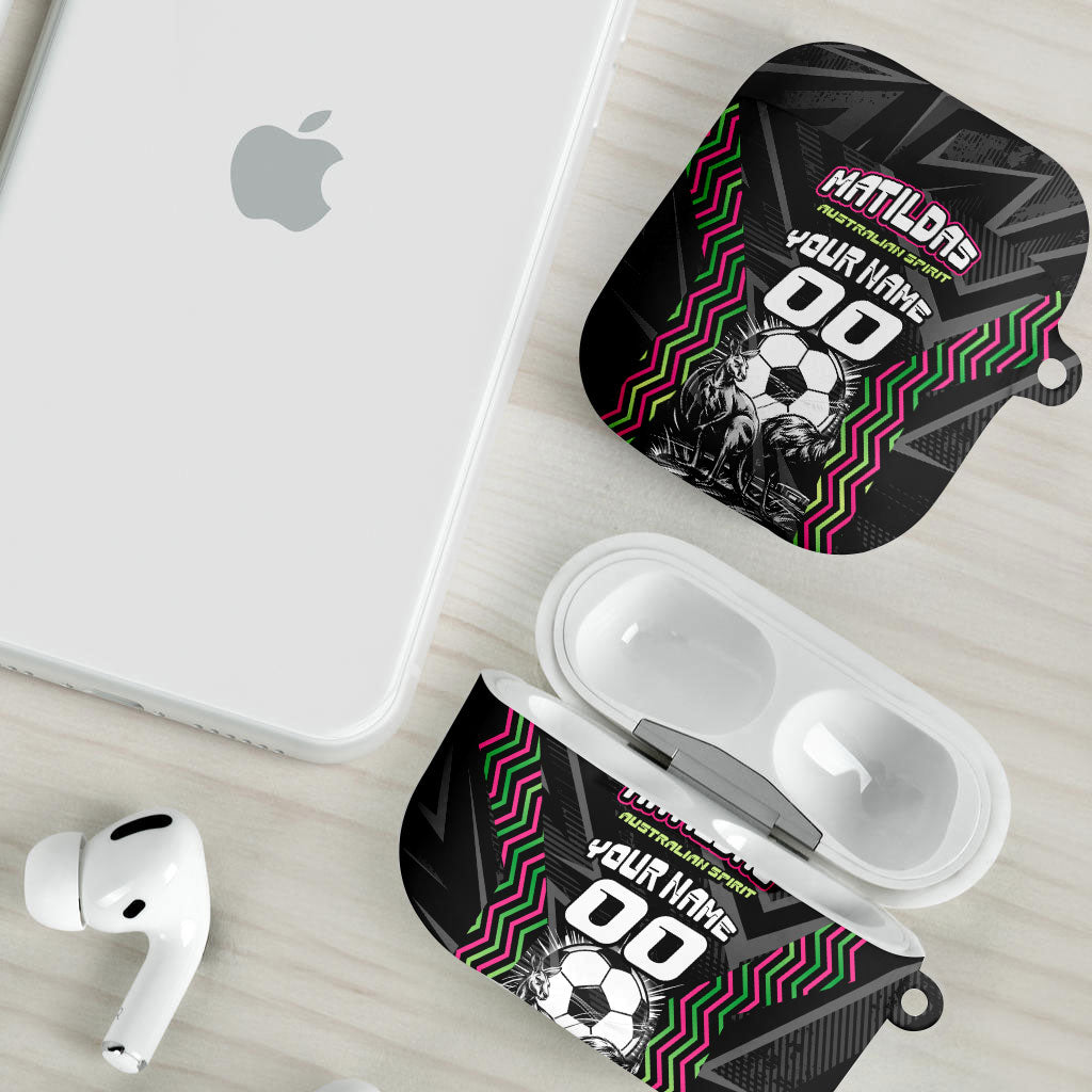 Personalised Matildas Australian Spirit AirPods Case Kangaroo Emu Coat Of Arms Soccer Ball