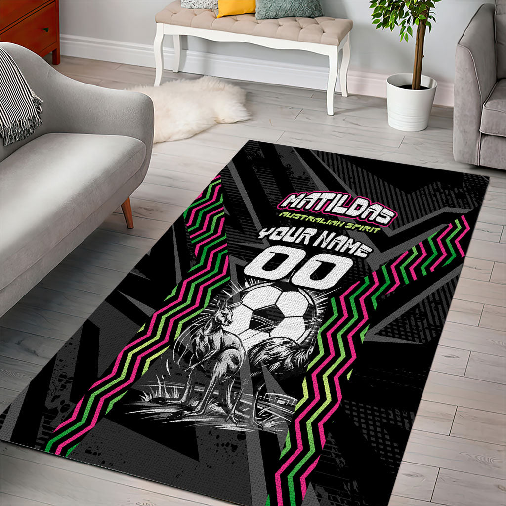 Personalised Matildas Australian Spirit Area Rug Kangaroo Emu Coat Of Arms Soccer Ball