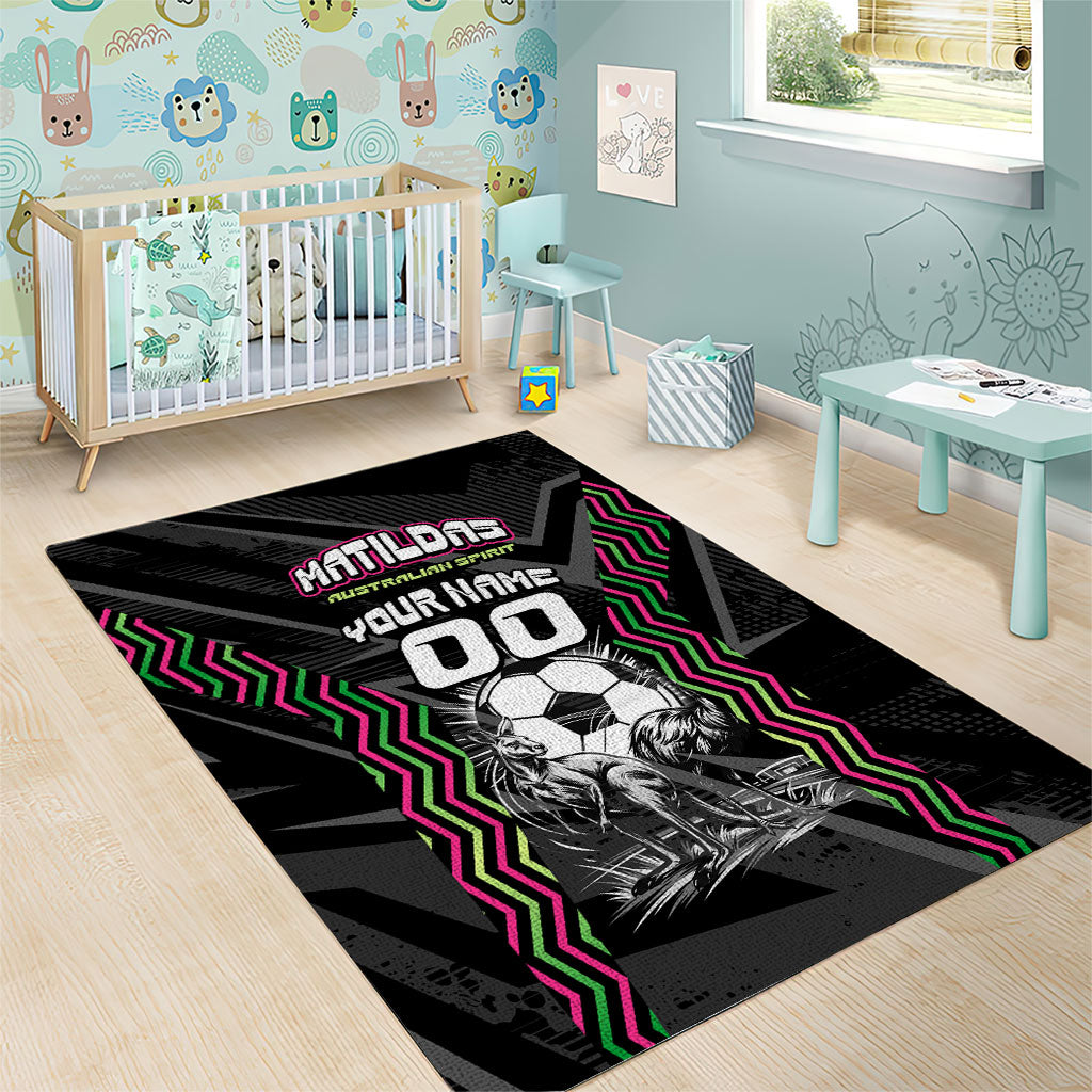 Personalised Matildas Australian Spirit Area Rug Kangaroo Emu Coat Of Arms Soccer Ball