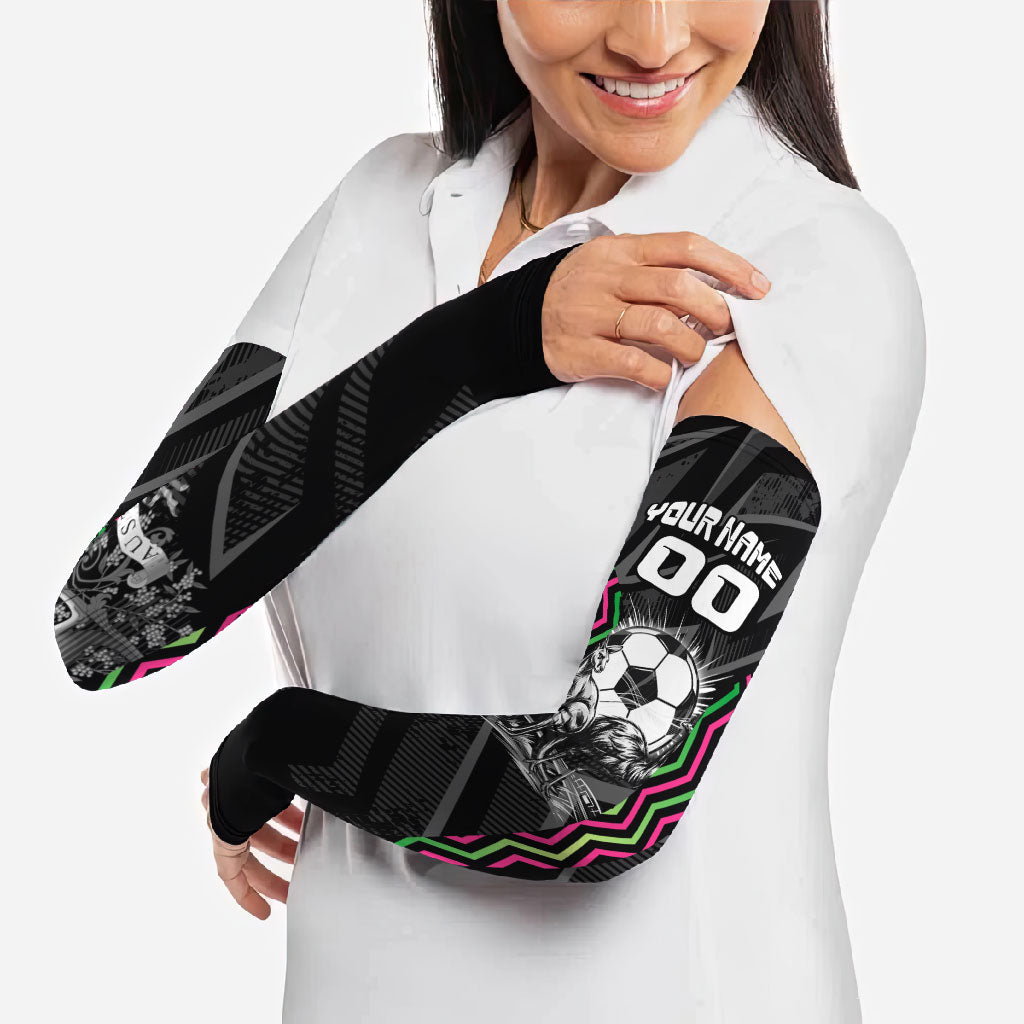 Personalised Matildas Australian Spirit Arm Sleeves Kangaroo Emu Coat Of Arms Soccer Ball