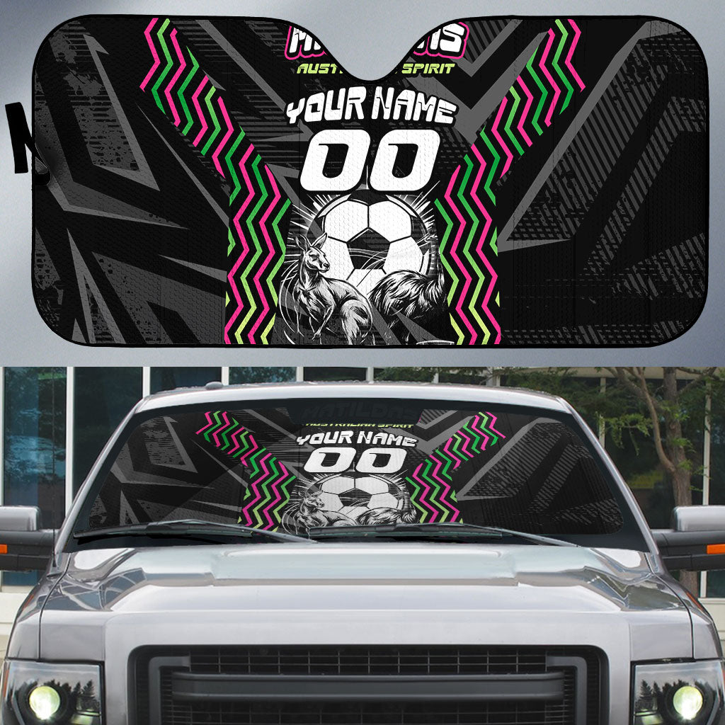 Personalised Matildas Australian Spirit Auto Sun Shade Kangaroo Emu Coat Of Arms Soccer Ball