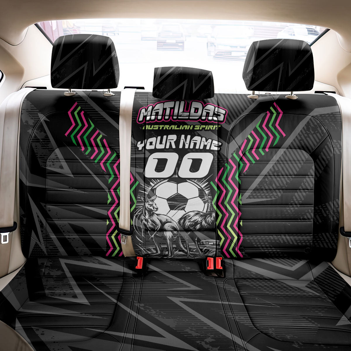 Personalised Matildas Australian Spirit Back Car Seat Cover Kangaroo Emu Coat Of Arms Soccer Ball