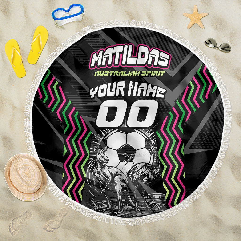 Personalised Matildas Australian Spirit Beach Blanket Kangaroo Emu Coat Of Arms Soccer Ball