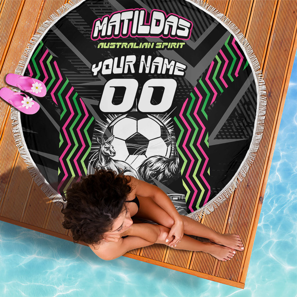 Personalised Matildas Australian Spirit Beach Blanket Kangaroo Emu Coat Of Arms Soccer Ball