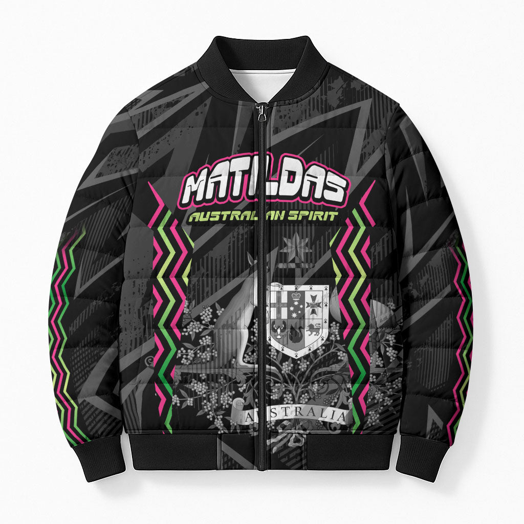 Personalised Matildas Australian Spirit Bomber Puffer Jacket Kangaroo Emu Coat Of Arms Soccer Ball