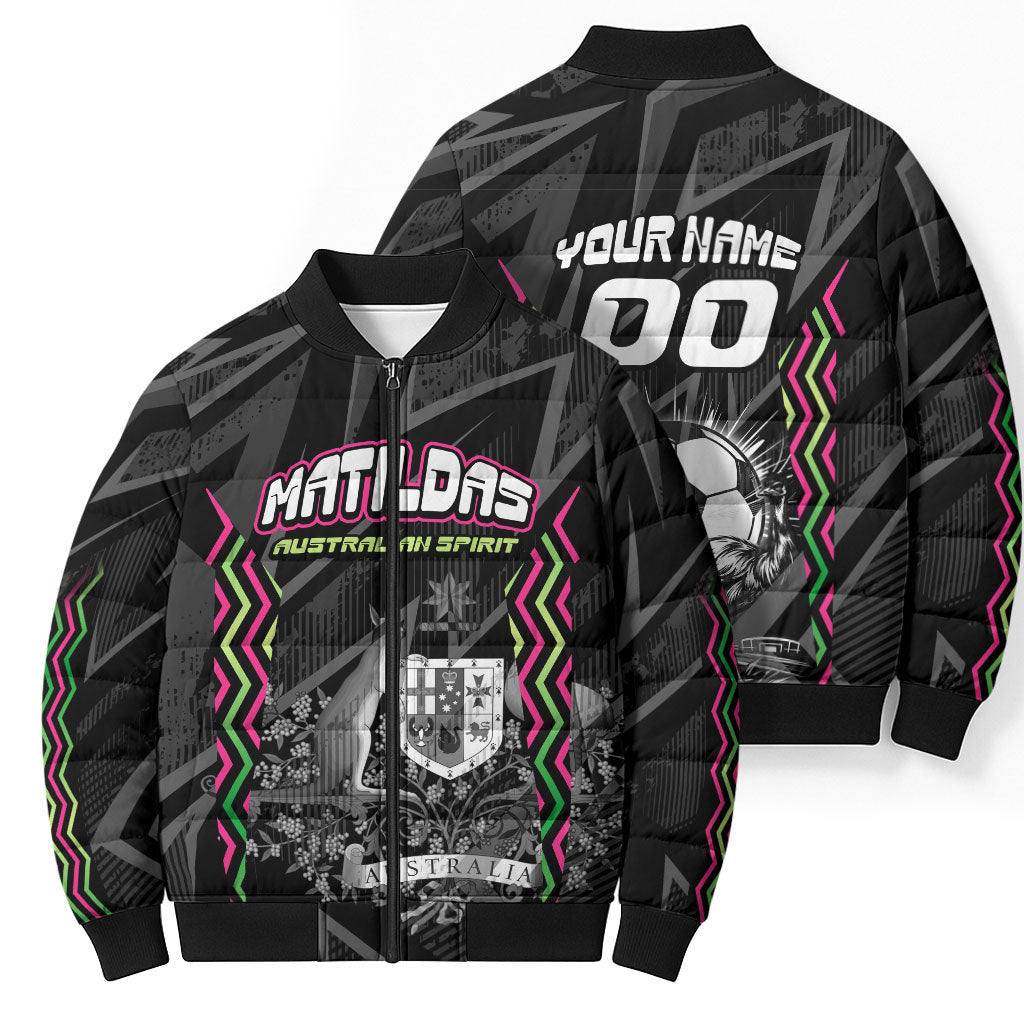 Personalised Matildas Australian Spirit Bomber Puffer Jacket Kangaroo Emu Coat Of Arms Soccer Ball