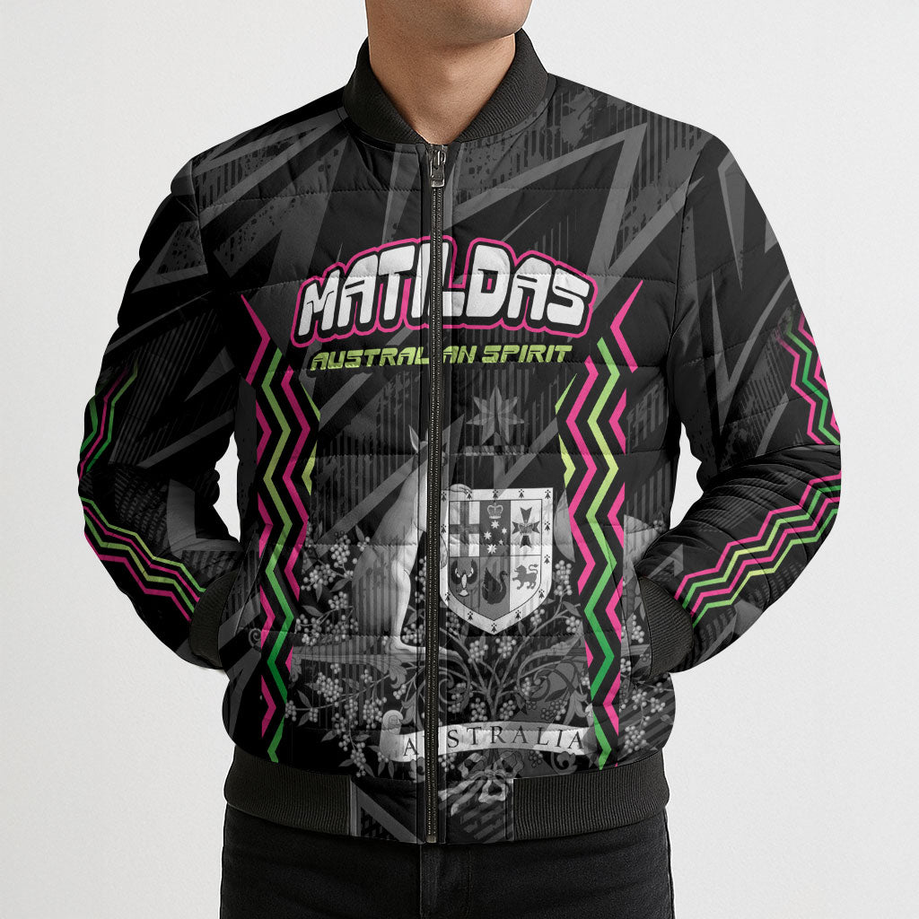 Personalised Matildas Australian Spirit Bomber Puffer Jacket Kangaroo Emu Coat Of Arms Soccer Ball