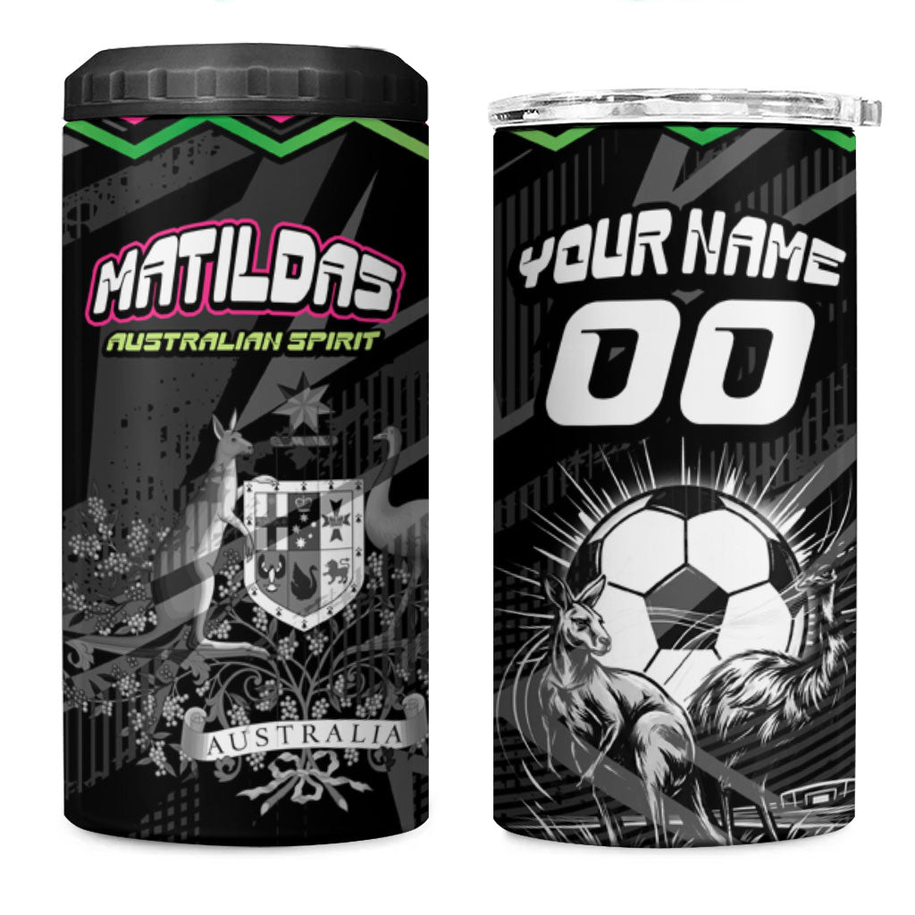 Personalised Matildas Australian Spirit 4 in 1 Can Cooler Tumbler Kangaroo Emu Coat Of Arms Soccer Ball