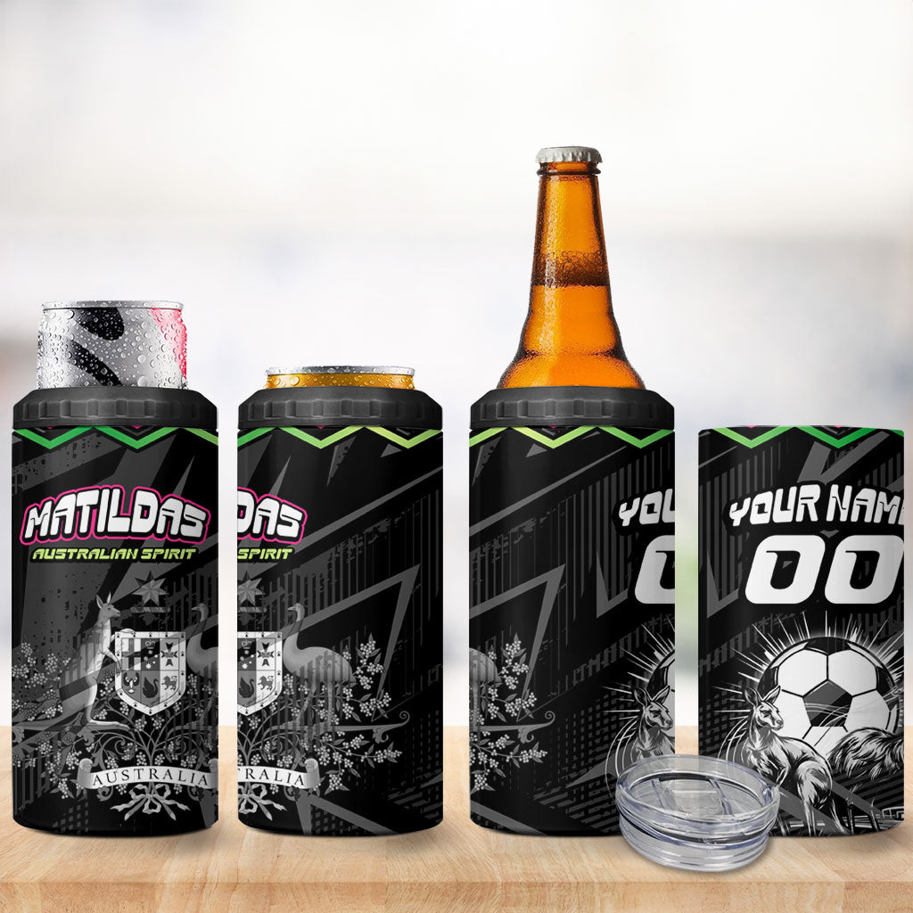 Personalised Matildas Australian Spirit 4 in 1 Can Cooler Tumbler Kangaroo Emu Coat Of Arms Soccer Ball