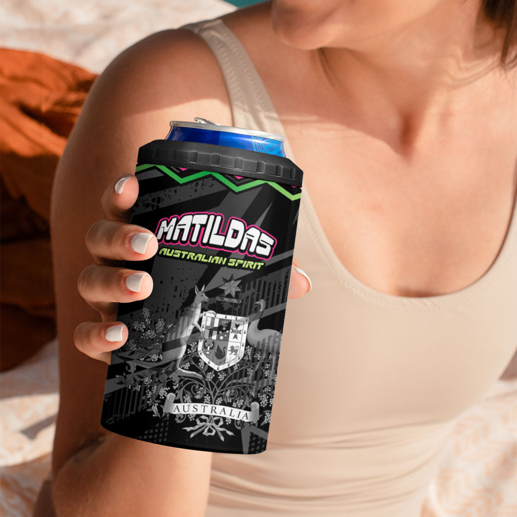 Personalised Matildas Australian Spirit 4 in 1 Can Cooler Tumbler Kangaroo Emu Coat Of Arms Soccer Ball