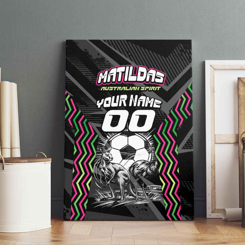 Personalised Matildas Australian Spirit Canvas Wall Art Kangaroo Emu Coat Of Arms Soccer Ball