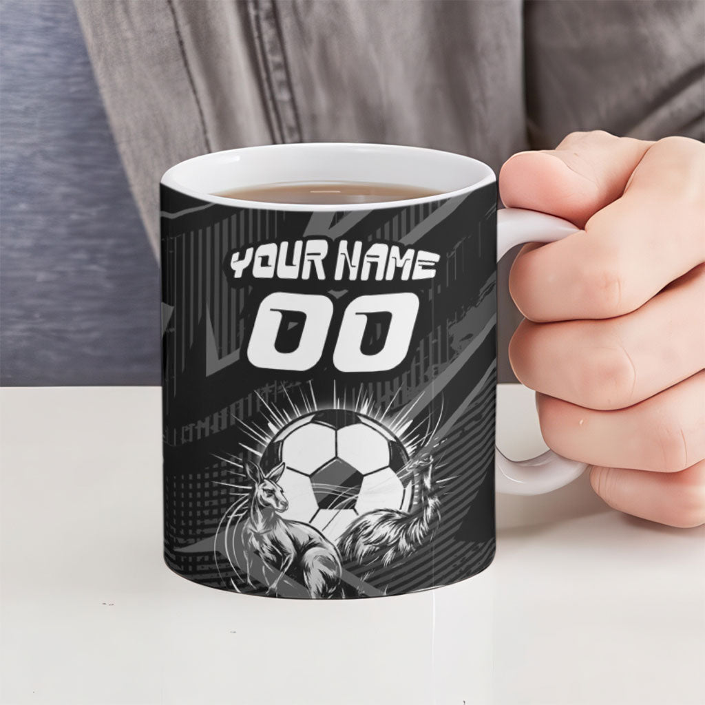 Personalised Matildas Australian Spirit Ceramic Mug Kangaroo Emu Coat Of Arms Soccer Ball