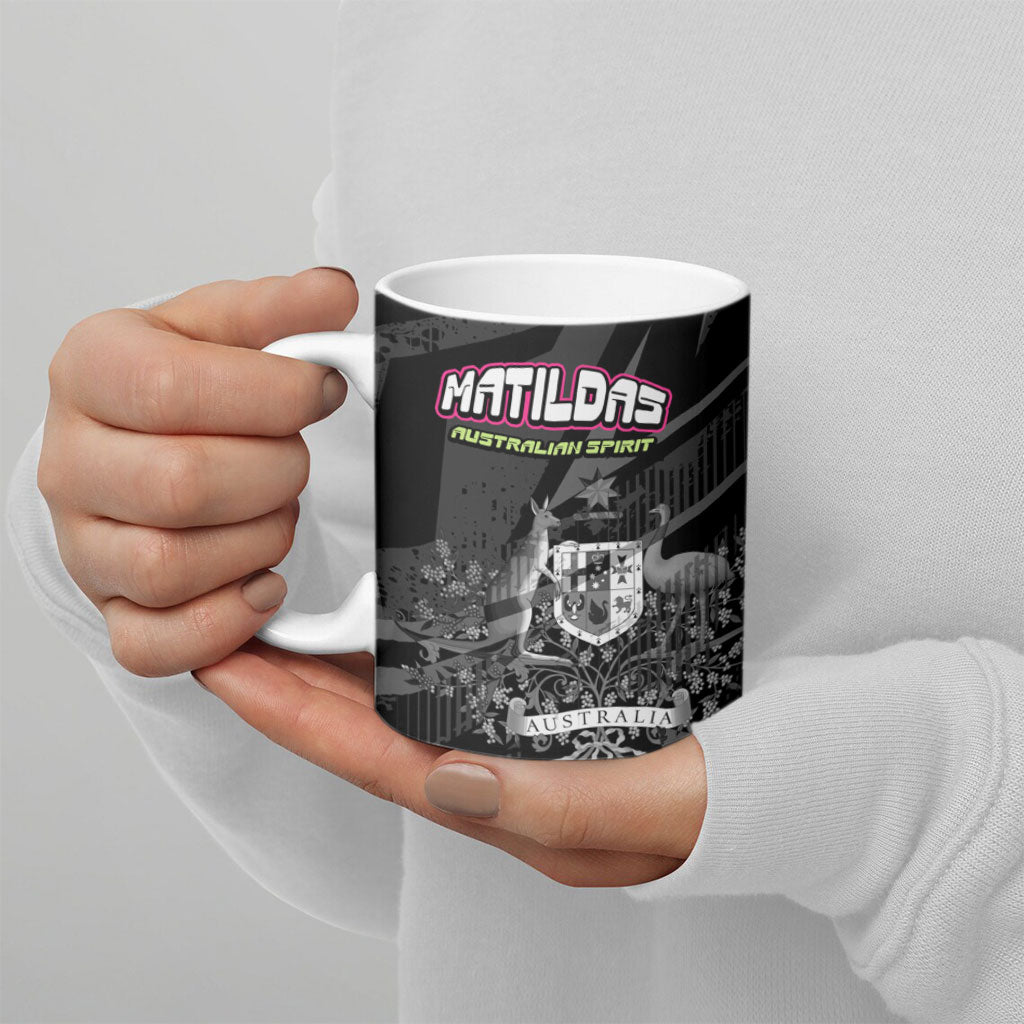 Personalised Matildas Australian Spirit Ceramic Mug Kangaroo Emu Coat Of Arms Soccer Ball