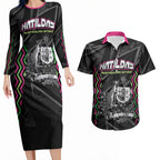 Personalised Matildas Australian Spirit Couples Matching Long Sleeve Bodycon Dress and Hawaiian Shirt Kangaroo Emu Coat Of Arms Soccer Ball