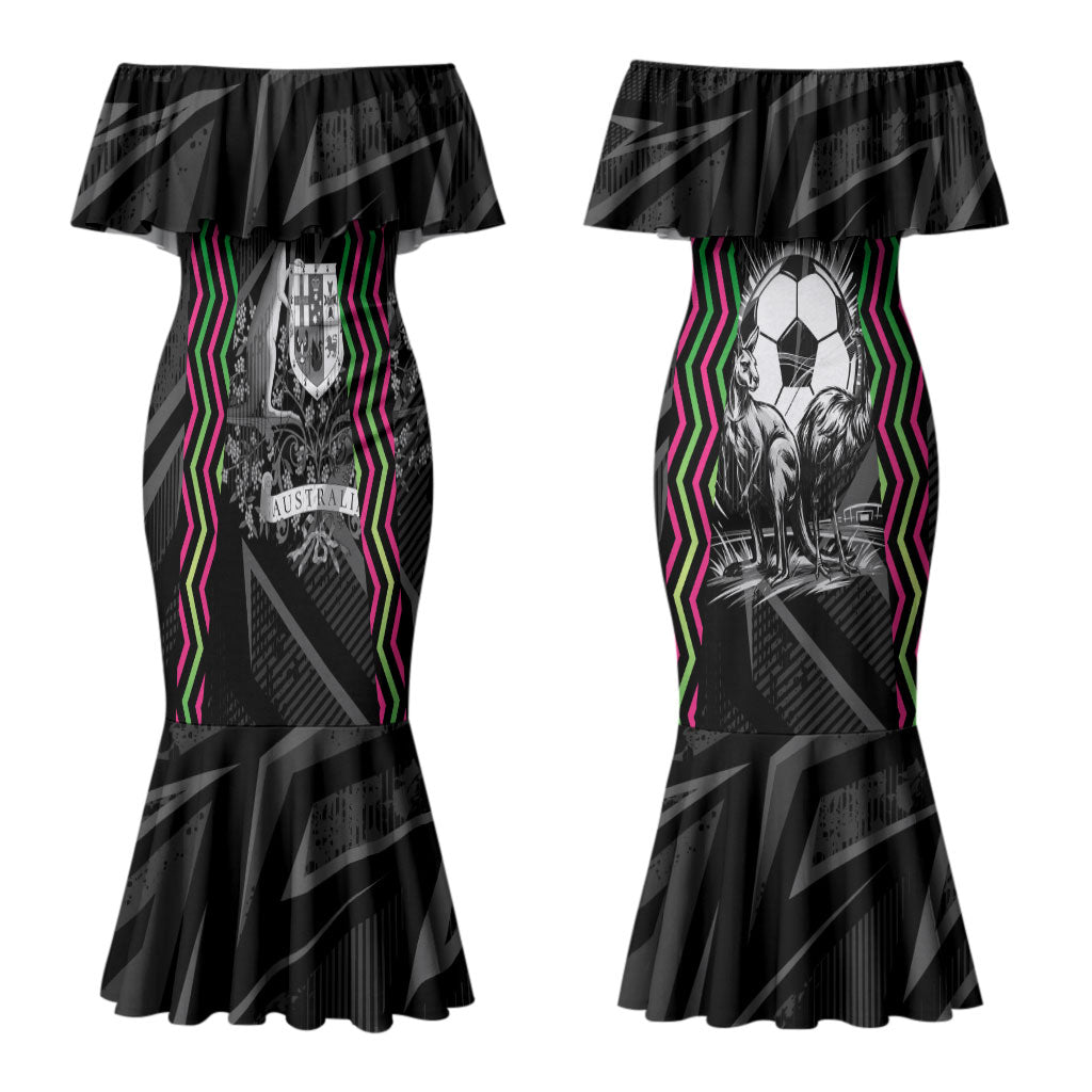 Personalised Matildas Australian Spirit Couples Matching Mermaid Dress and Hawaiian Shirt Kangaroo Emu Coat Of Arms Soccer Ball