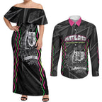 Personalised Matildas Australian Spirit Couples Matching Off Shoulder Maxi Dress and Long Sleeve Button Shirt Kangaroo Emu Coat Of Arms Soccer Ball