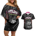Personalised Matildas Australian Spirit Couples Matching Off Shoulder Short Dress and Hawaiian Shirt Kangaroo Emu Coat Of Arms Soccer Ball