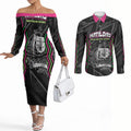 Personalised Matildas Australian Spirit Couples Matching Off The Shoulder Long Sleeve Dress and Long Sleeve Button Shirt Kangaroo Emu Coat Of Arms Soccer Ball