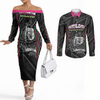Personalised Matildas Australian Spirit Couples Matching Off The Shoulder Long Sleeve Dress and Long Sleeve Button Shirt Kangaroo Emu Coat Of Arms Soccer Ball