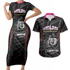 Personalised Matildas Australian Spirit Couples Matching Short Sleeve Bodycon Dress and Hawaiian Shirt Kangaroo Emu Coat Of Arms Soccer Ball