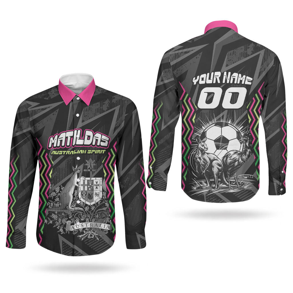 Personalised Matildas Australian Spirit Couples Matching Summer Maxi Dress and Long Sleeve Button Shirt Kangaroo Emu Coat Of Arms Soccer Ball