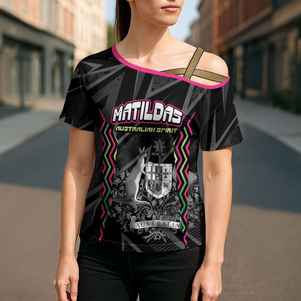 Personalised Matildas Australian Spirit Cross Shoulder Shirt Kangaroo Emu Coat Of Arms Soccer Ball