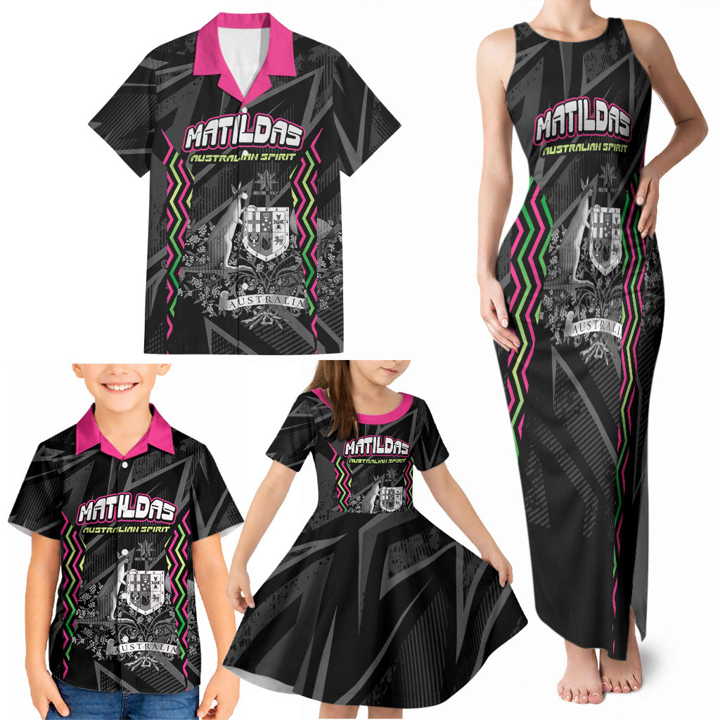Personalised Matildas Australian Spirit Family Matching Tank Maxi Dress and Hawaiian Shirt Kangaroo Emu Coat Of Arms Soccer Ball