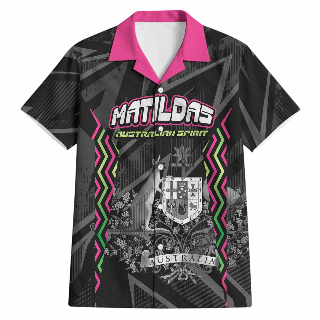 Personalised Matildas Australian Spirit Hawaiian Shirt Kangaroo Emu Coat Of Arms Soccer Ball