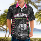 Personalised Matildas Australian Spirit Hawaiian Shirt Kangaroo Emu Coat Of Arms Soccer Ball