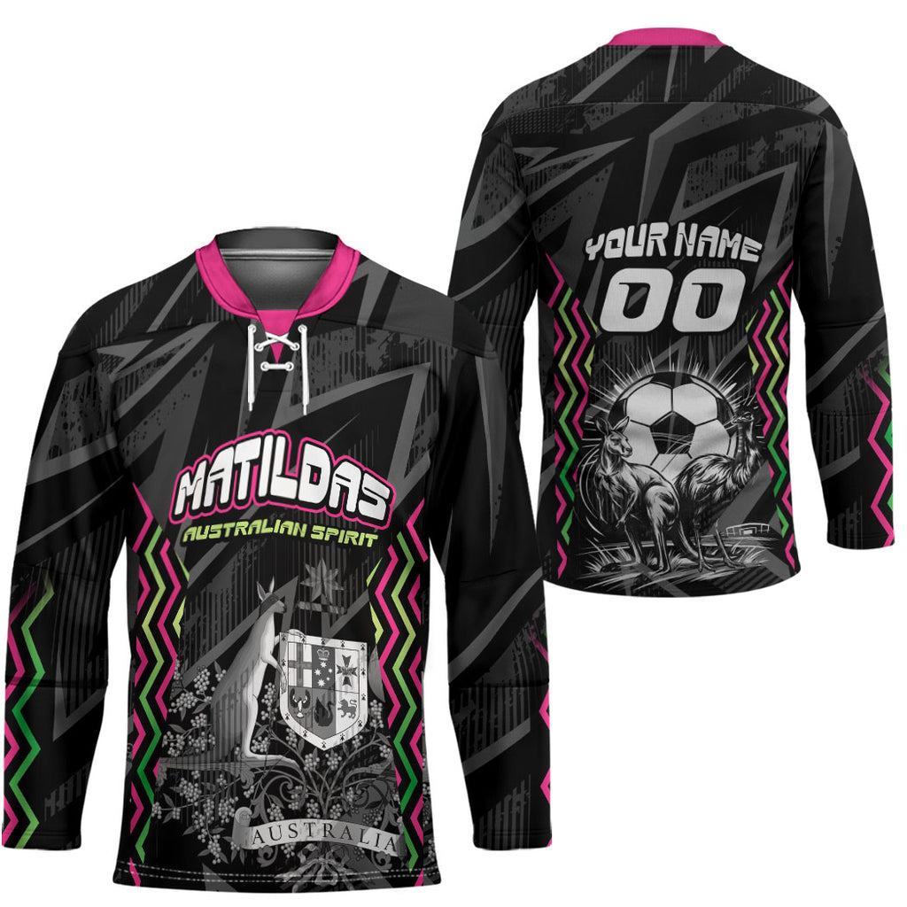 Personalised Matildas Australian Spirit Hockey Jersey Kangaroo Emu Coat Of Arms Soccer Ball