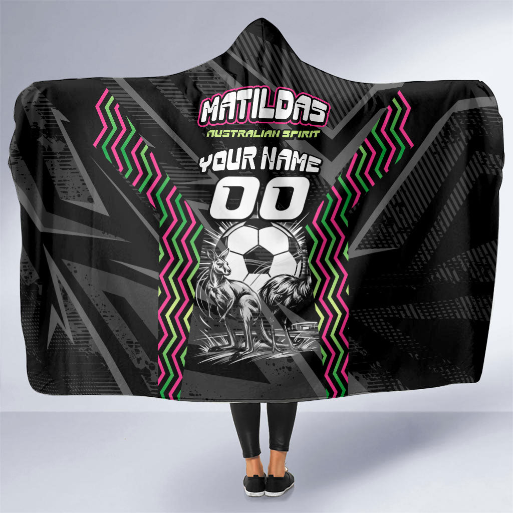 Personalised Matildas Australian Spirit Hooded Blanket Kangaroo Emu Coat Of Arms Soccer Ball