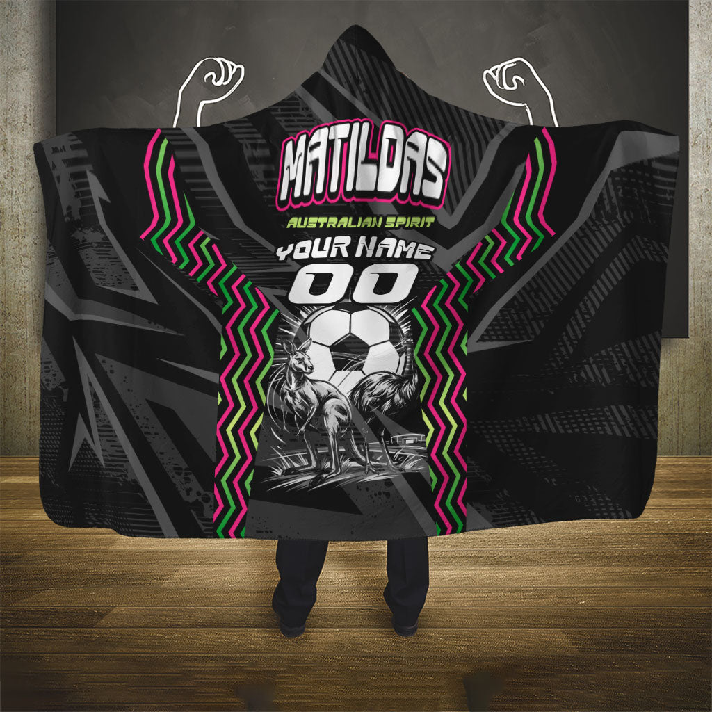 Personalised Matildas Australian Spirit Hooded Blanket Kangaroo Emu Coat Of Arms Soccer Ball