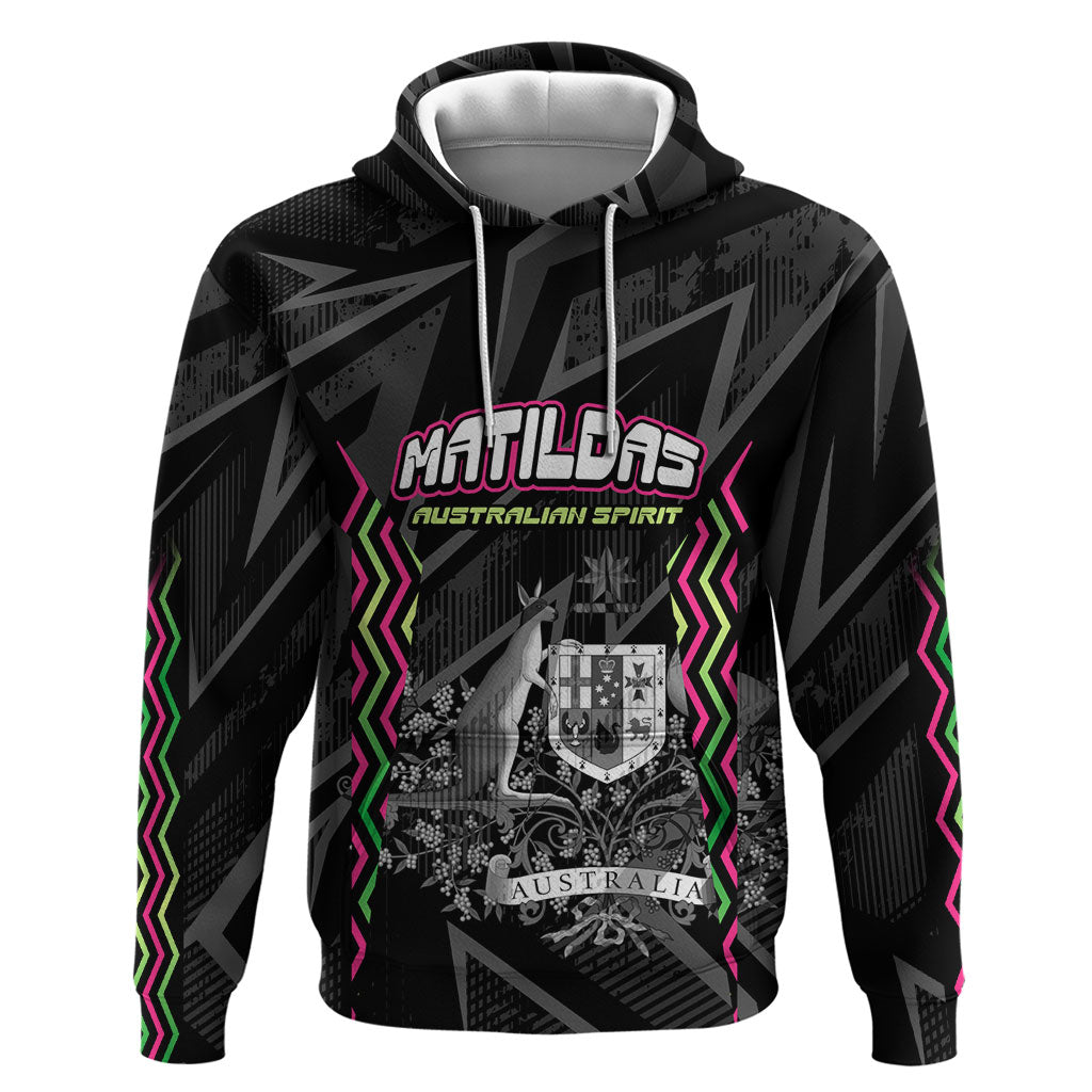 Personalised Matildas Australian Spirit Hoodie Kangaroo Emu Coat Of Arms Soccer Ball