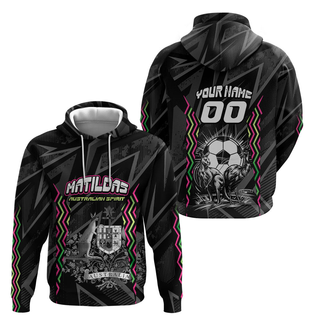Personalised Matildas Australian Spirit Hoodie Kangaroo Emu Coat Of Arms Soccer Ball
