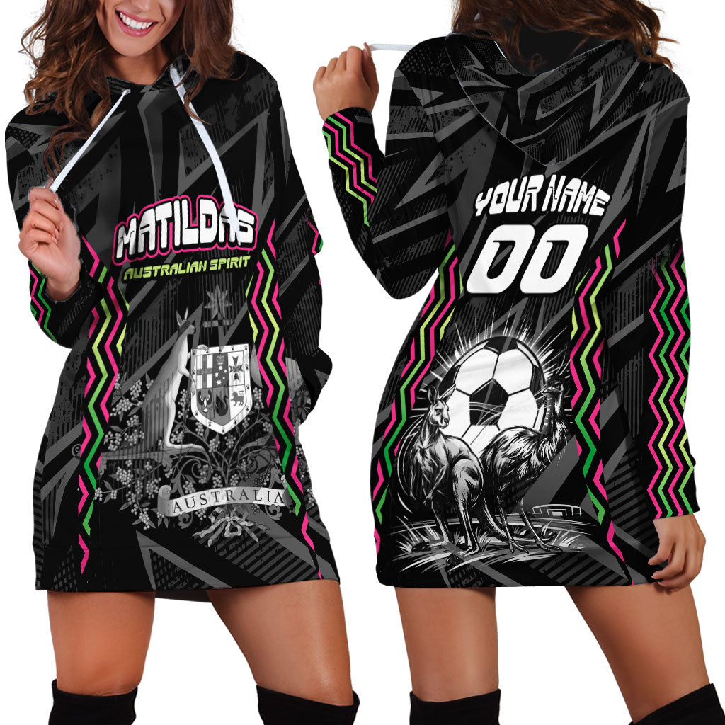 Personalised Matildas Australian Spirit Hoodie Dress Kangaroo Emu Coat Of Arms Soccer Ball