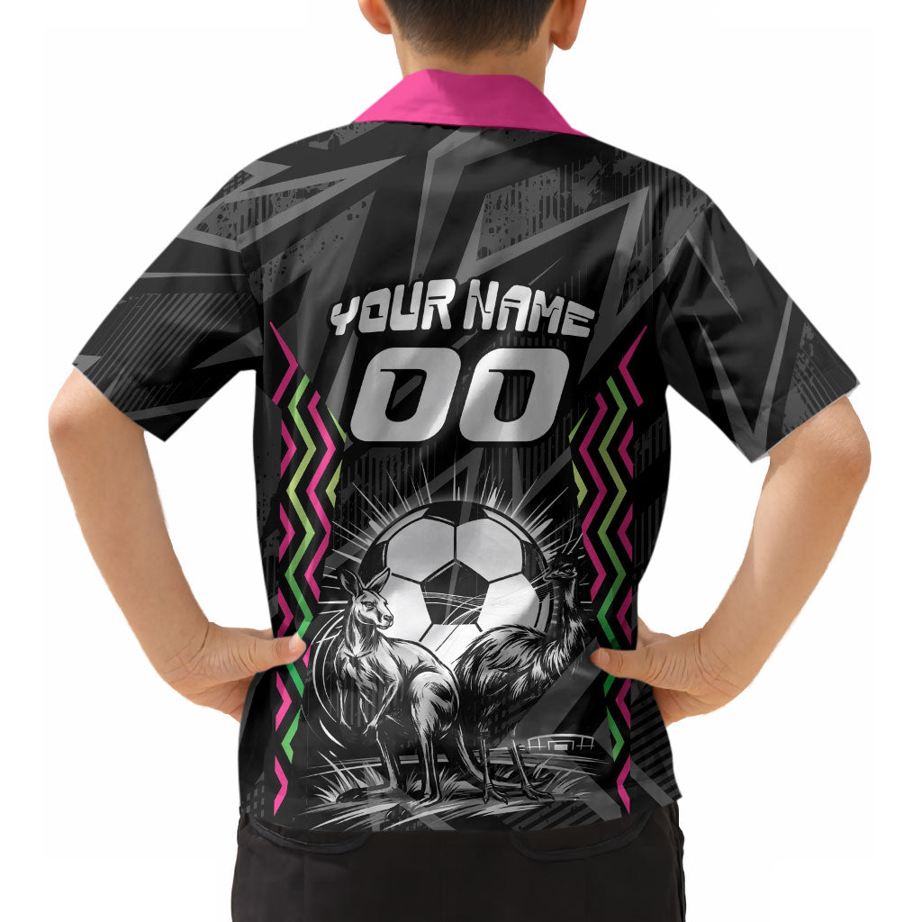 Personalised Matildas Australian Spirit Kid Hawaiian Shirt Kangaroo Emu Coat Of Arms Soccer Ball