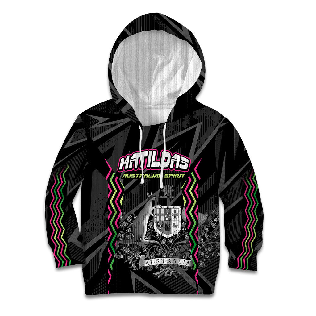 Personalised Matildas Australian Spirit Kid Hoodie Kangaroo Emu Coat Of Arms Soccer Ball