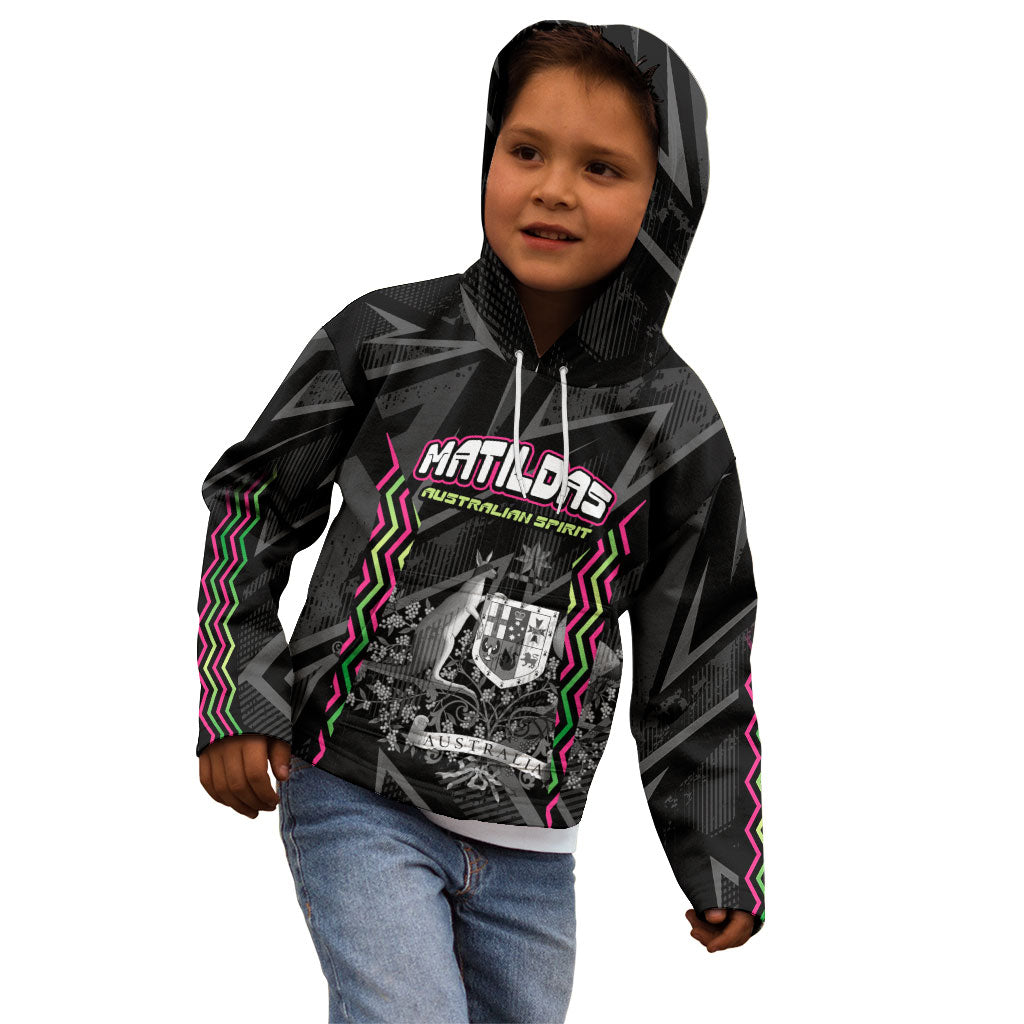 Personalised Matildas Australian Spirit Kid Hoodie Kangaroo Emu Coat Of Arms Soccer Ball