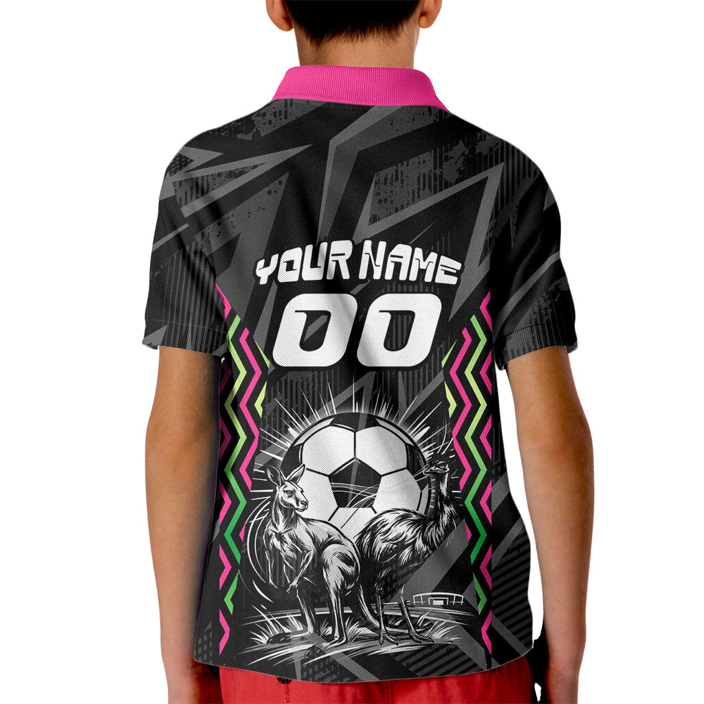 Personalised Matildas Australian Spirit Kid Polo Shirt Kangaroo Emu Coat Of Arms Soccer Ball