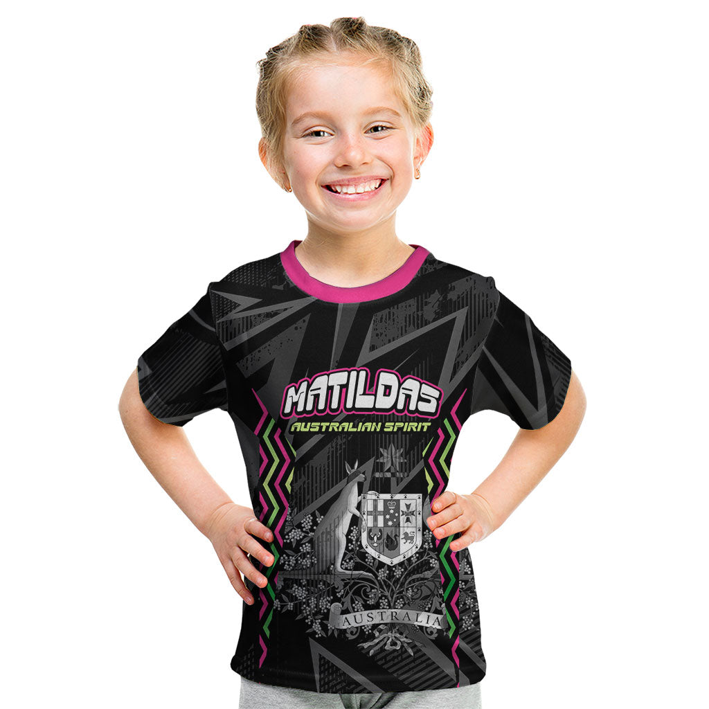 Personalised Matildas Australian Spirit Kid T Shirt Kangaroo Emu Coat Of Arms Soccer Ball