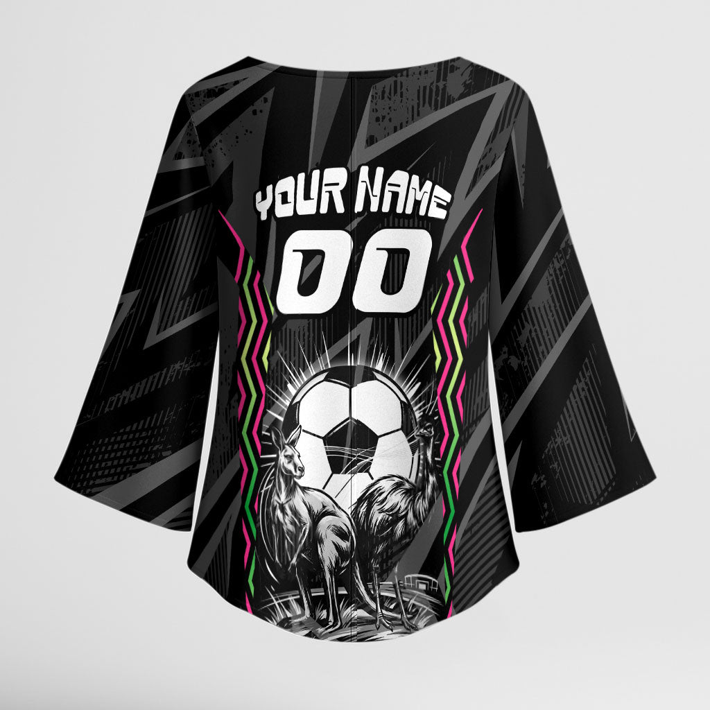 Personalised Matildas Australian Spirit Kimono Sleeve Blouse Kangaroo Emu Coat Of Arms Soccer Ball