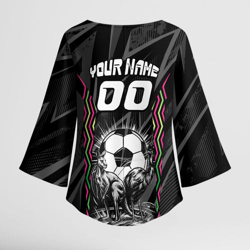 Personalised Matildas Australian Spirit Kimono Sleeve Blouse Kangaroo Emu Coat Of Arms Soccer Ball