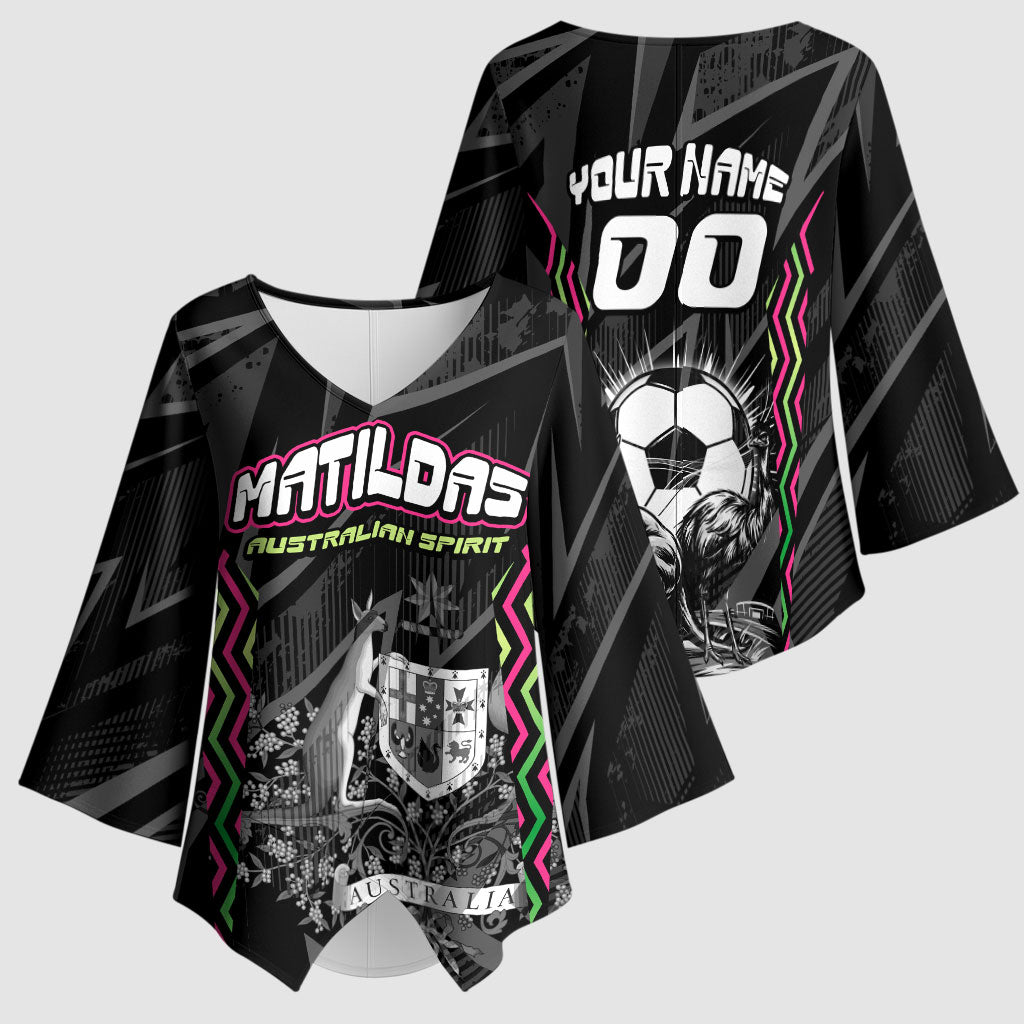 Personalised Matildas Australian Spirit Kimono Sleeve Blouse Kangaroo Emu Coat Of Arms Soccer Ball