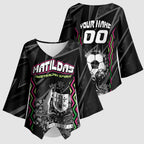 Personalised Matildas Australian Spirit Kimono Sleeve Blouse Kangaroo Emu Coat Of Arms Soccer Ball