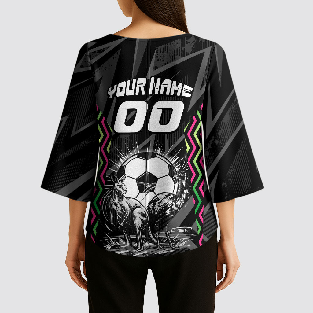 Personalised Matildas Australian Spirit Kimono Sleeve Blouse Kangaroo Emu Coat Of Arms Soccer Ball