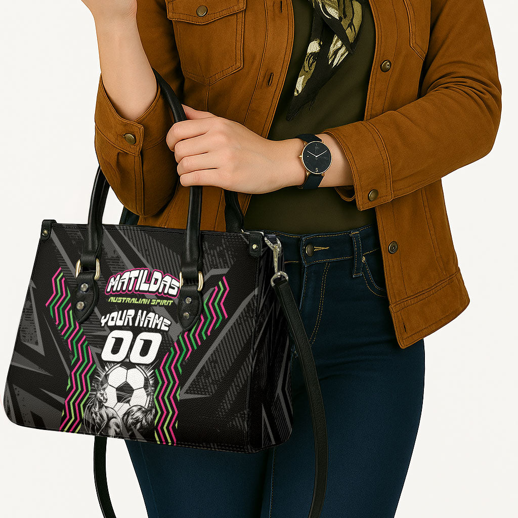 Personalised Matildas Australian Spirit Leather Bag Kangaroo Emu Coat Of Arms Soccer Ball